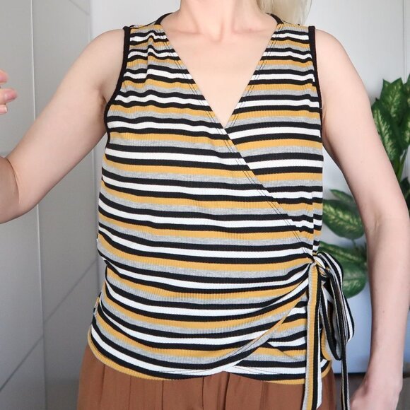 William B Striped Sleeveless Wrap Side Tie Top - Picture 3 of 7